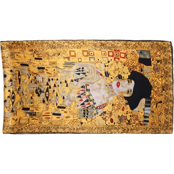 🆕Women Gold Charmeuse Satin Silk Scarf Classic Art Adele Bloch-Bauer by Klimt - Picture 2 of 6